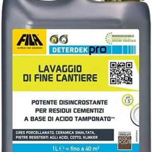 FILA Surface Care Solutions, DETERDEK PRO ECO ADVANCED, Disincrostante Acido Tamponato per Cantiere, Elimina Ruggine, Residui Cementizi e Calcare, 5L. Formula senza Fosfati. La confezione può variare
